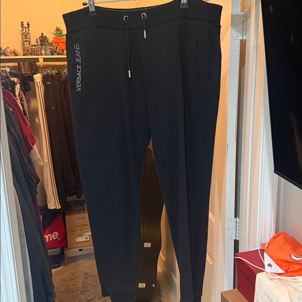Versace Black Sweats with Silver Logo